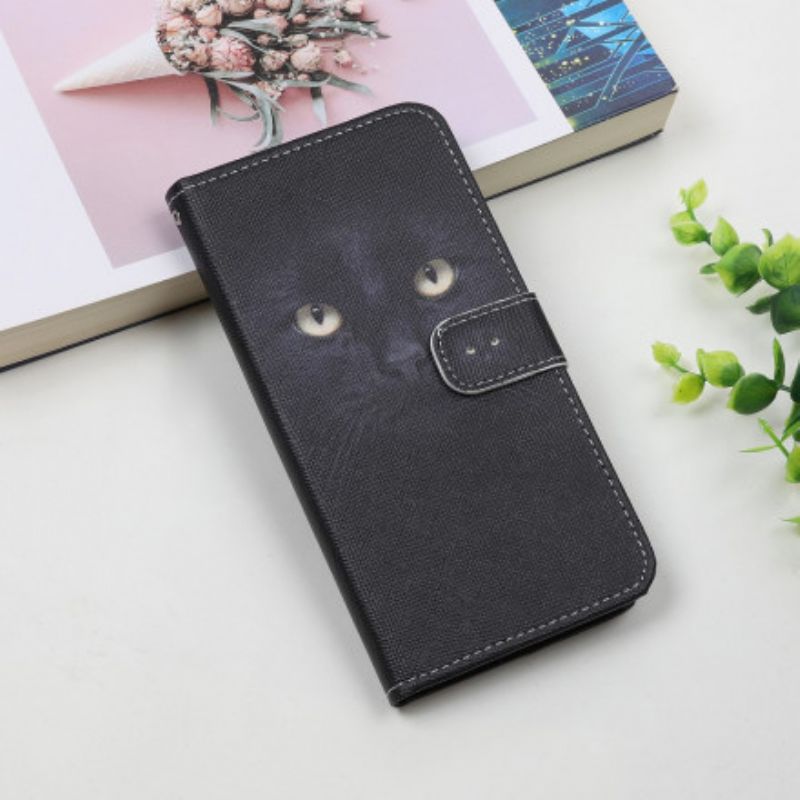 Peňaženkový Kryt Samsung Galaxy A22 5G Strappy Black Cat Eyes