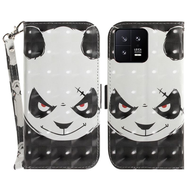 Kožené Puzdro Xiaomi 13 Angry Panda With Lanyard