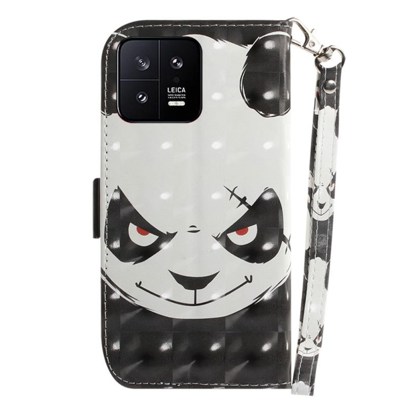 Kožené Puzdro Xiaomi 13 Angry Panda With Lanyard