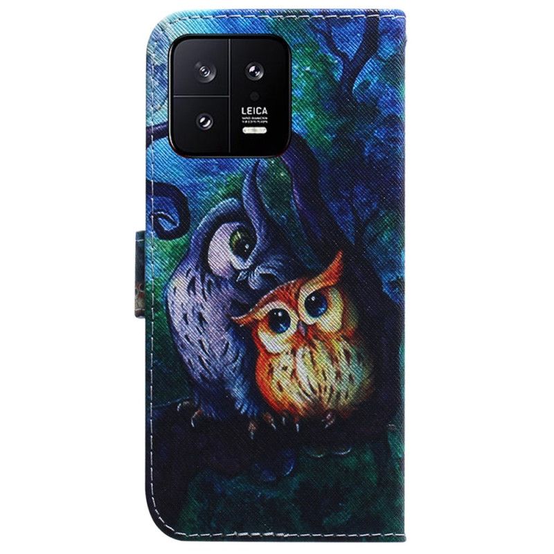 Kožené Puzdro Xiaomi 13 Maľba Strappy Owls