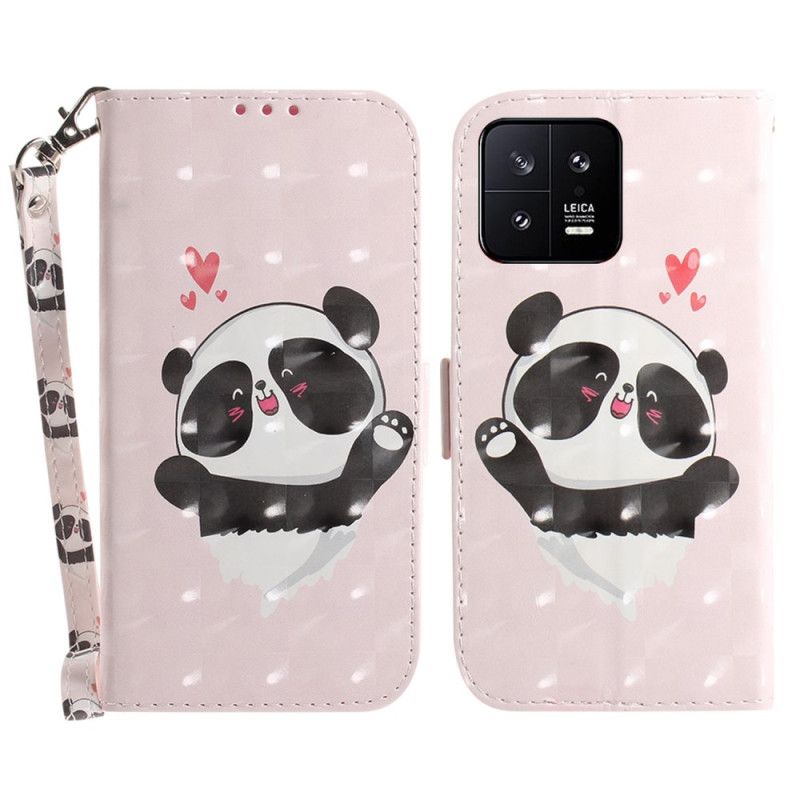 Kožené Puzdro Xiaomi 13 Panda Love With Lanyard