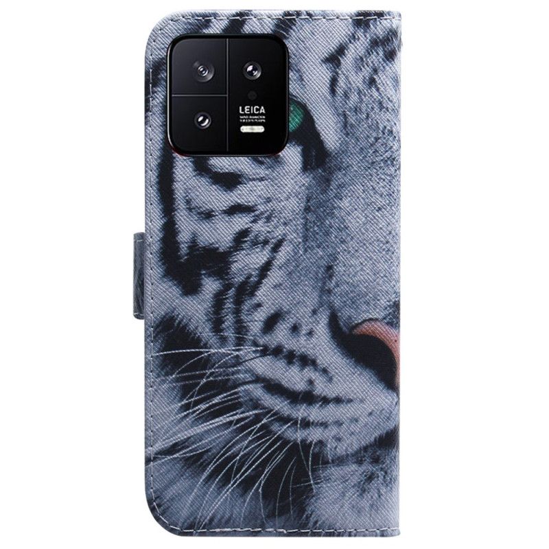 Kožené Puzdro Xiaomi 13 Strappy Biely Tiger