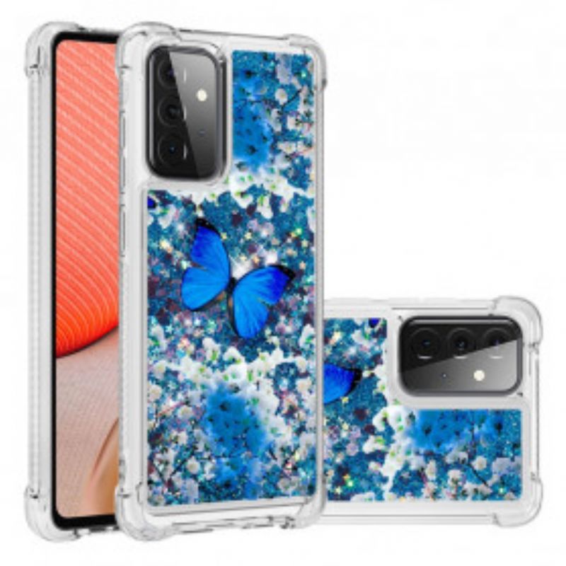 Kryt Samsung Galaxy A72 4G / A72 5G Glitter Blue Butterflies