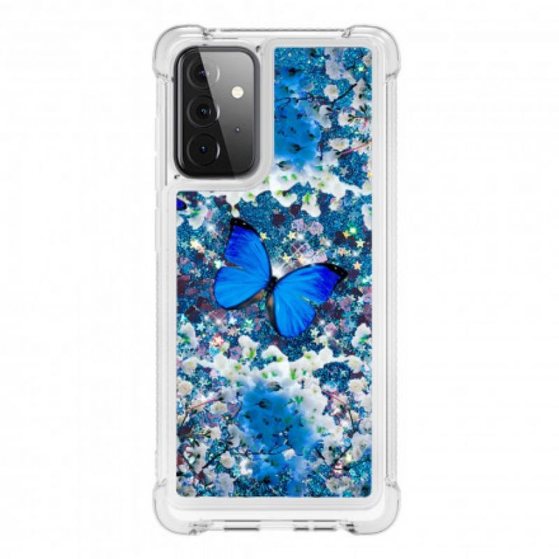 Kryt Samsung Galaxy A72 4G / A72 5G Glitter Blue Butterflies