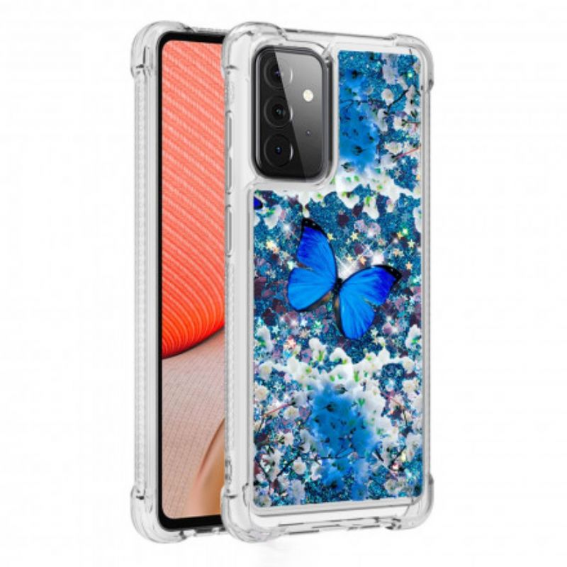 Kryt Samsung Galaxy A72 4G / A72 5G Glitter Blue Butterflies