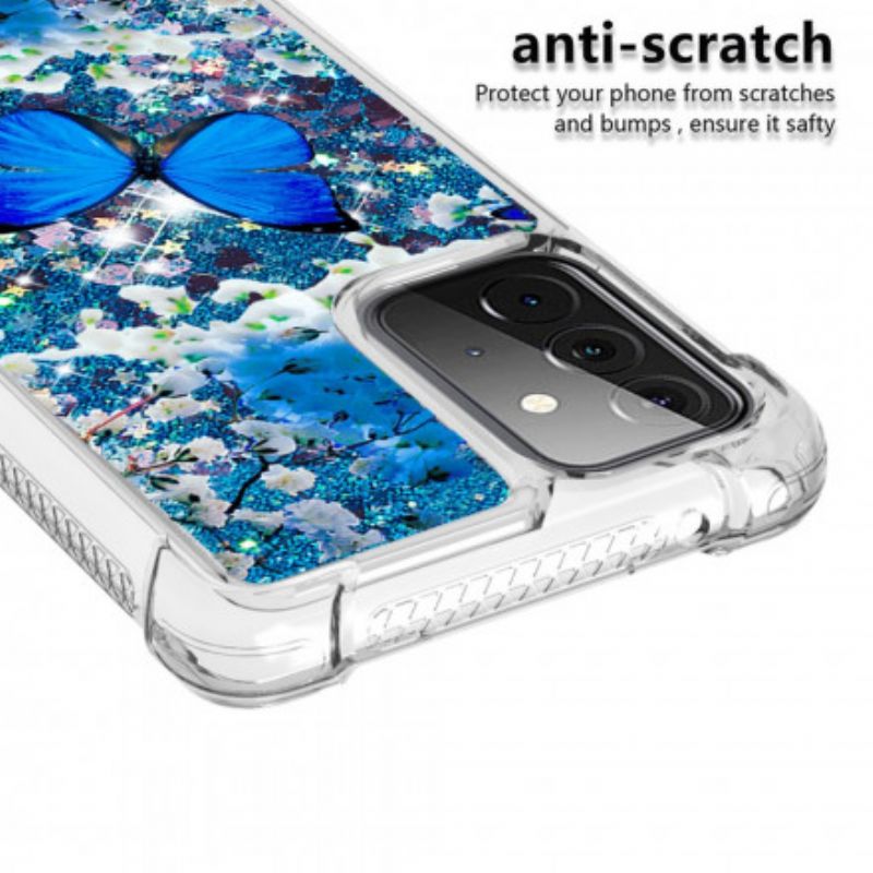 Kryt Samsung Galaxy A72 4G / A72 5G Glitter Blue Butterflies