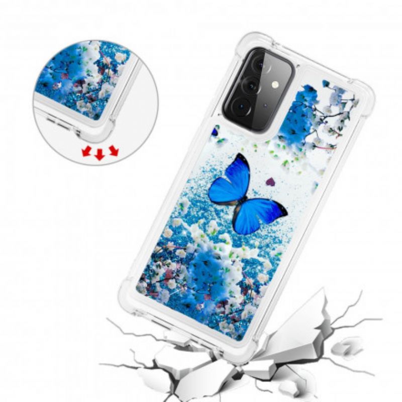 Kryt Samsung Galaxy A72 4G / A72 5G Glitter Blue Butterflies