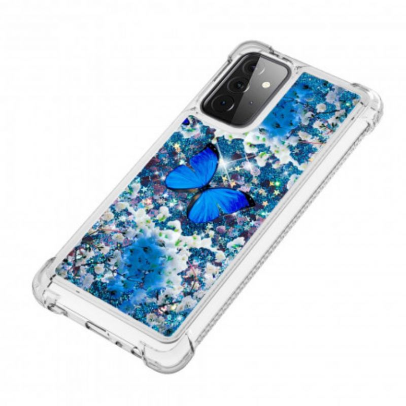 Kryt Samsung Galaxy A72 4G / A72 5G Glitter Blue Butterflies