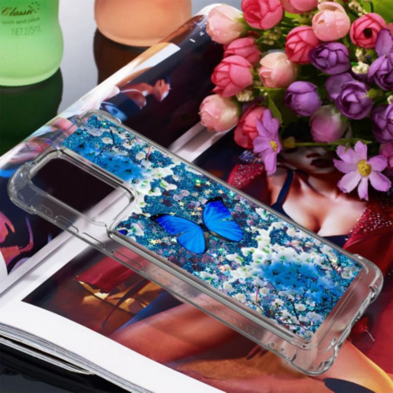 Kryt Samsung Galaxy A72 4G / A72 5G Glitter Blue Butterflies