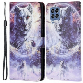 Kožené Puzdro Samsung Galaxy M53 5G Lanyard Wolf