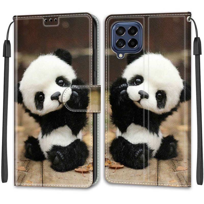 Kožené Puzdro Samsung Galaxy M53 5G Malá Panda S Popruhom