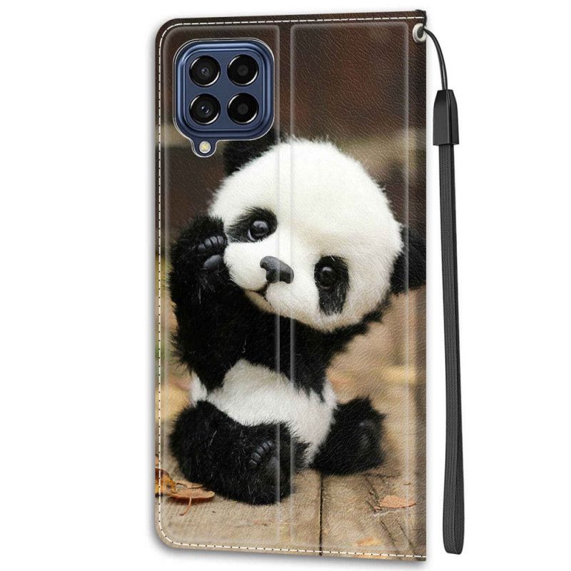 Kožené Puzdro Samsung Galaxy M53 5G Malá Panda S Popruhom