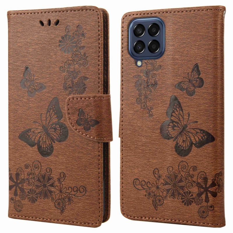 Kožené Puzdro Samsung Galaxy M53 5G Popruh Butterflies Design