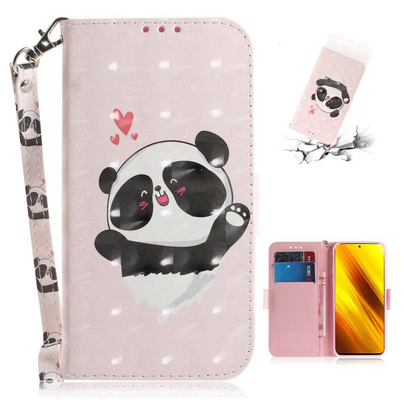 Kožené Puzdro Poco X3 / X3 Pro / X3 NFC Panda Love With Lanyard