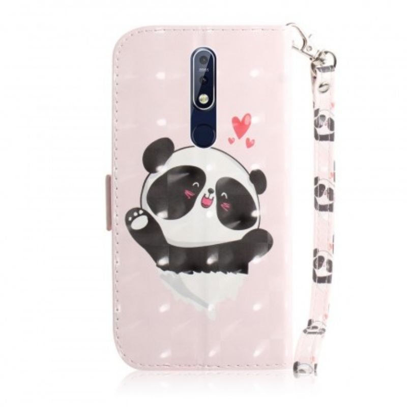 Peňaženkový Kryt Nokia 7.1 Panda Love With Lanyard