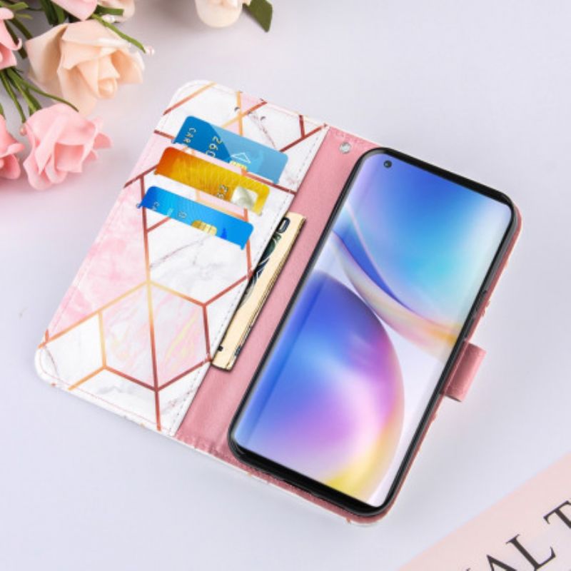 Kožené Puzdro OnePlus 9 Pro Pruhovaný Geometrický Mramor