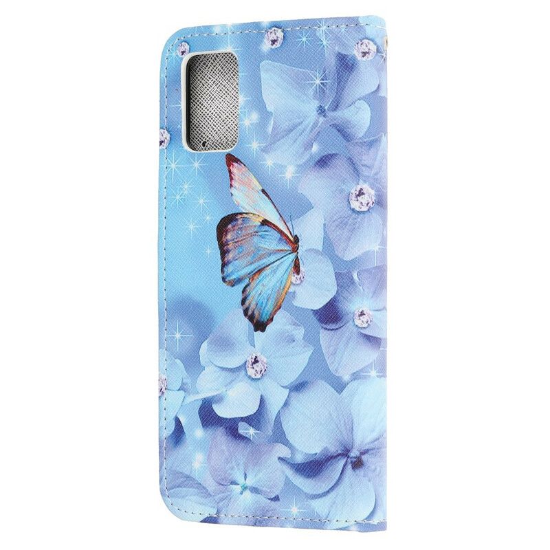 Kožené Puzdro Samsung Galaxy A41 Strappy Diamond Butterflies