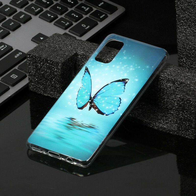 Kryt Samsung Galaxy A41 Fluorescenčný Modrý Motýľ