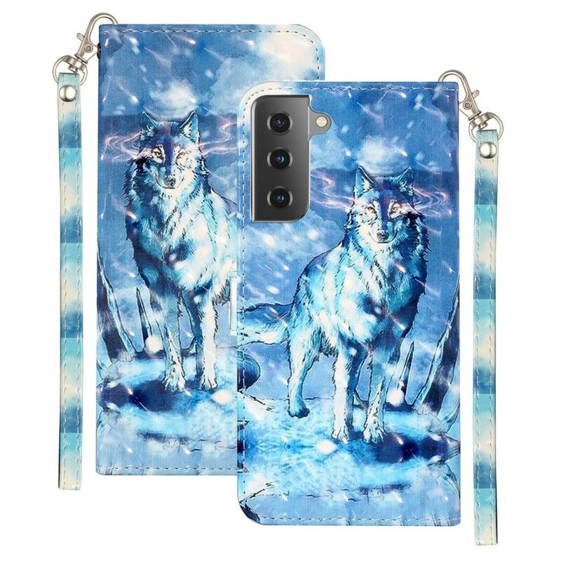 Flipové Puzdro Samsung Galaxy S21 5G Svetelné Reflektory Wolf S Popruhom