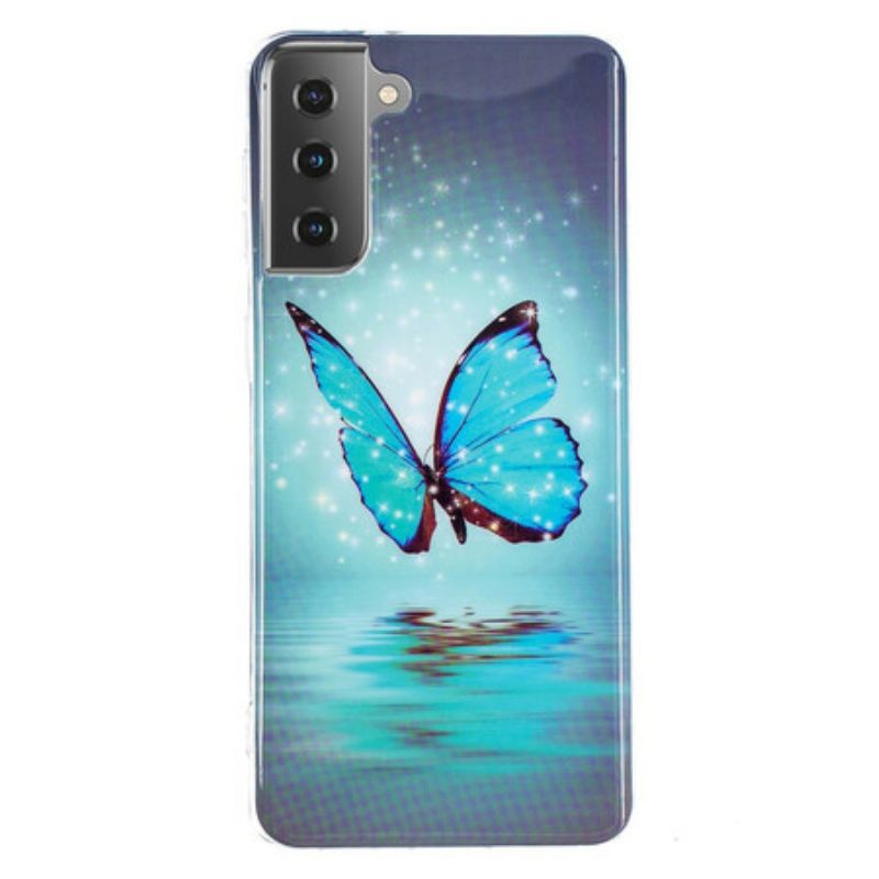 Kryt Samsung Galaxy S21 5G Fluorescenčný Modrý Motýľ