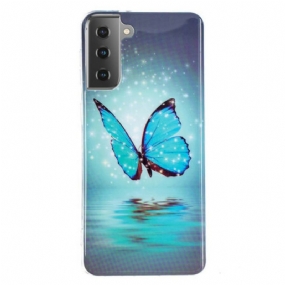 Kryt Samsung Galaxy S21 5G Fluorescenčný Modrý Motýľ