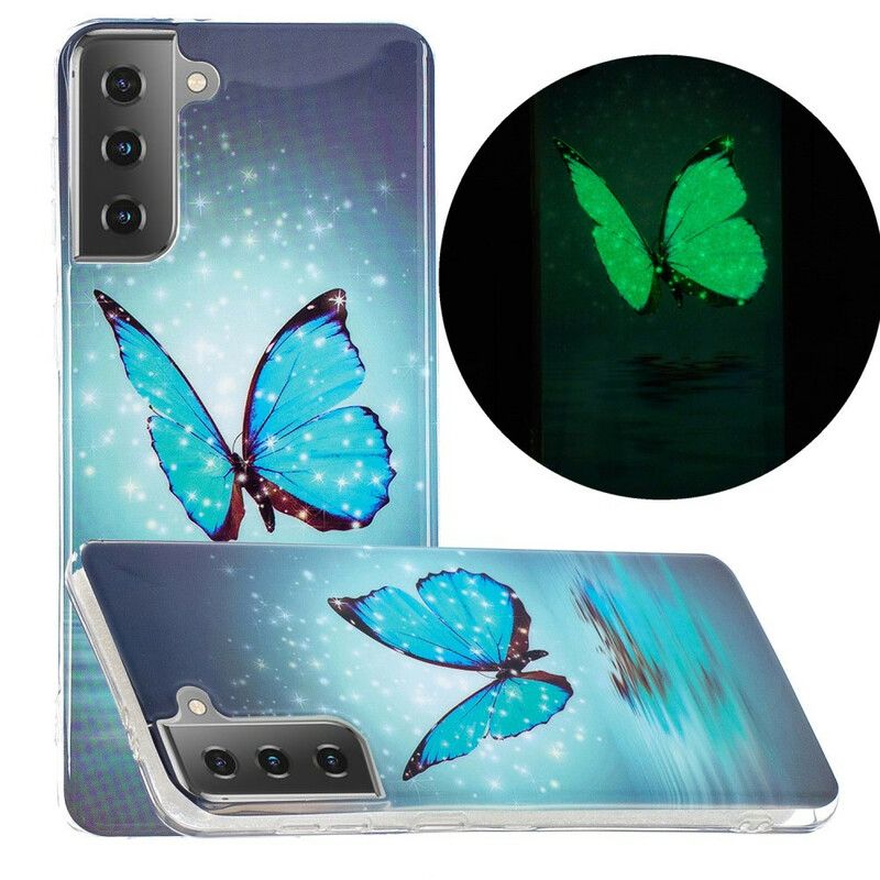 Kryt Samsung Galaxy S21 5G Fluorescenčný Modrý Motýľ