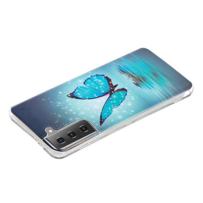 Kryt Samsung Galaxy S21 5G Fluorescenčný Modrý Motýľ