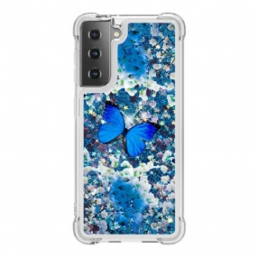 Kryt Samsung Galaxy S21 5G Glitter Blue Butterflies