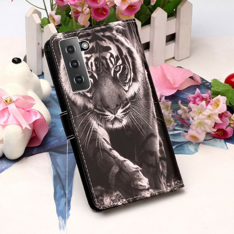 Peňaženkový Kryt Samsung Galaxy S21 5G Nočný Tiger