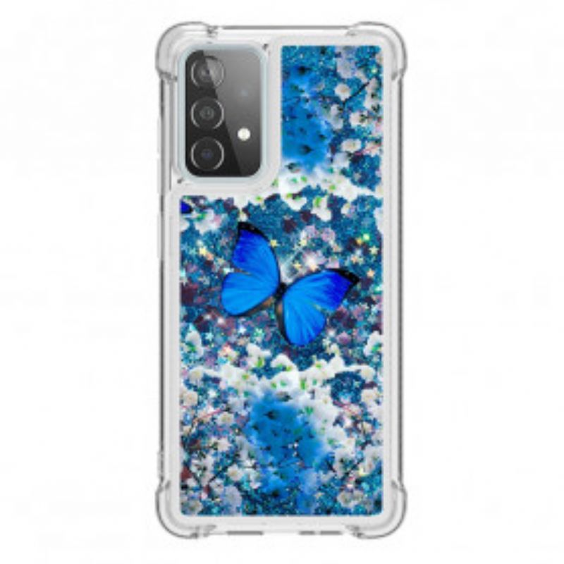 Kryt Samsung Galaxy A52 4G / A52 5G / A52s 5G Glitter Blue Butterflies