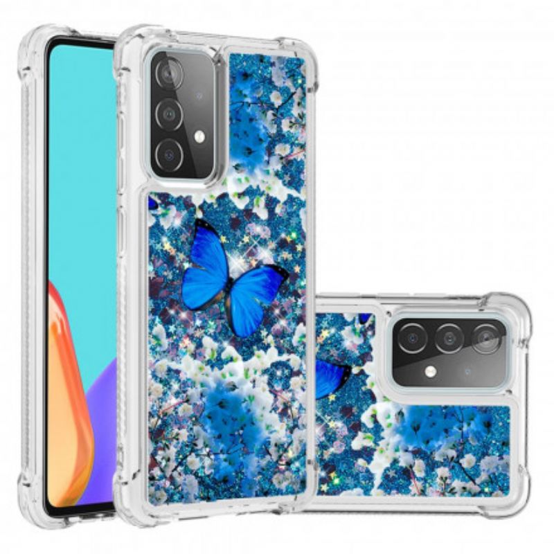 Kryt Samsung Galaxy A52 4G / A52 5G / A52s 5G Glitter Blue Butterflies