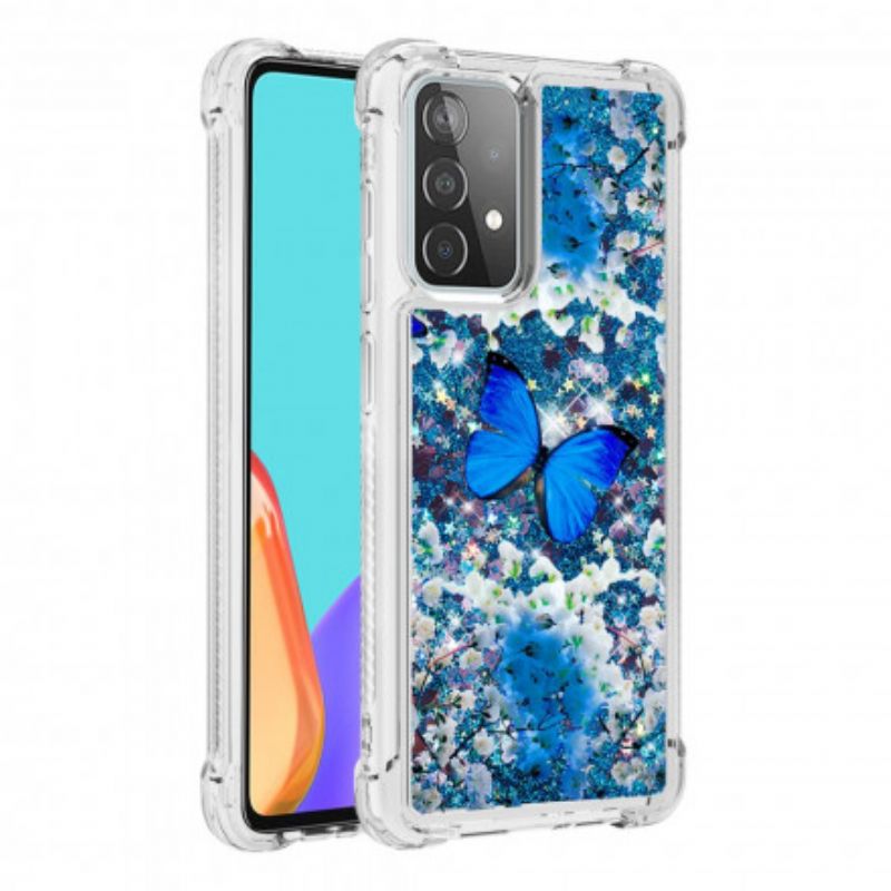 Kryt Samsung Galaxy A52 4G / A52 5G / A52s 5G Glitter Blue Butterflies