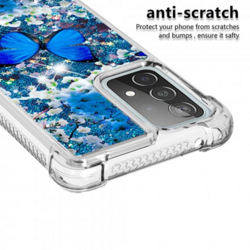 Kryt Samsung Galaxy A52 4G / A52 5G / A52s 5G Glitter Blue Butterflies