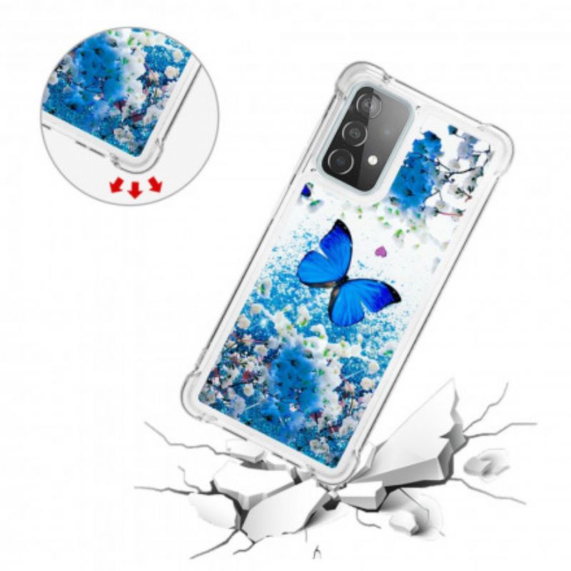 Kryt Samsung Galaxy A52 4G / A52 5G / A52s 5G Glitter Blue Butterflies