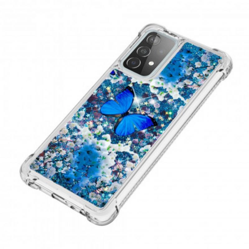 Kryt Samsung Galaxy A52 4G / A52 5G / A52s 5G Glitter Blue Butterflies