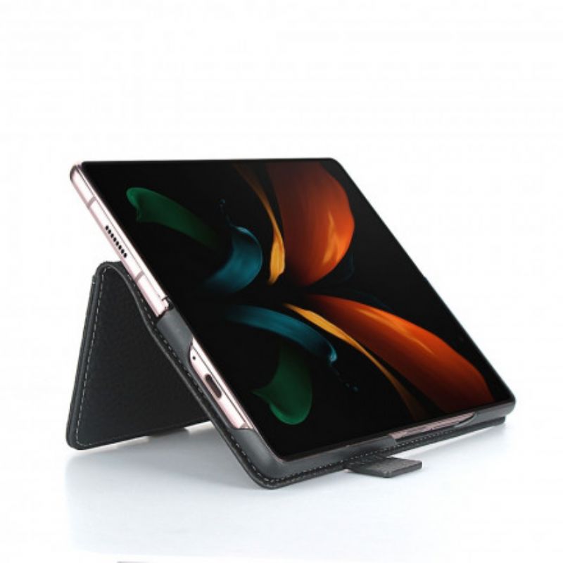 Peňaženkový Kryt Samsung Galaxy Z Fold 2 Originálna Koža Litchi