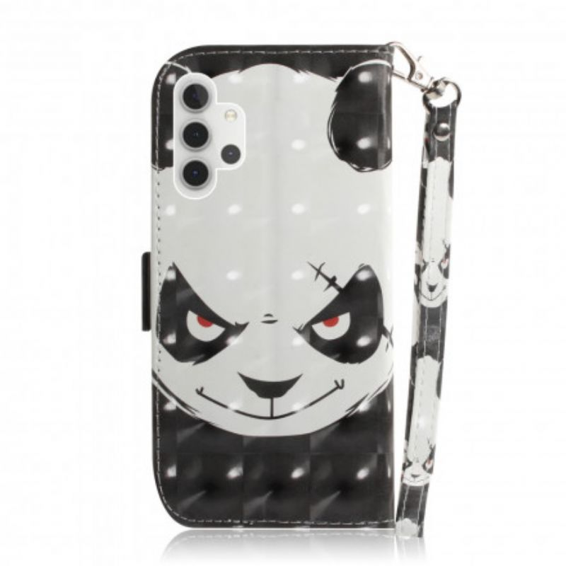 Kožené Puzdro Samsung Galaxy A32 5G Angry Panda With Lanyard