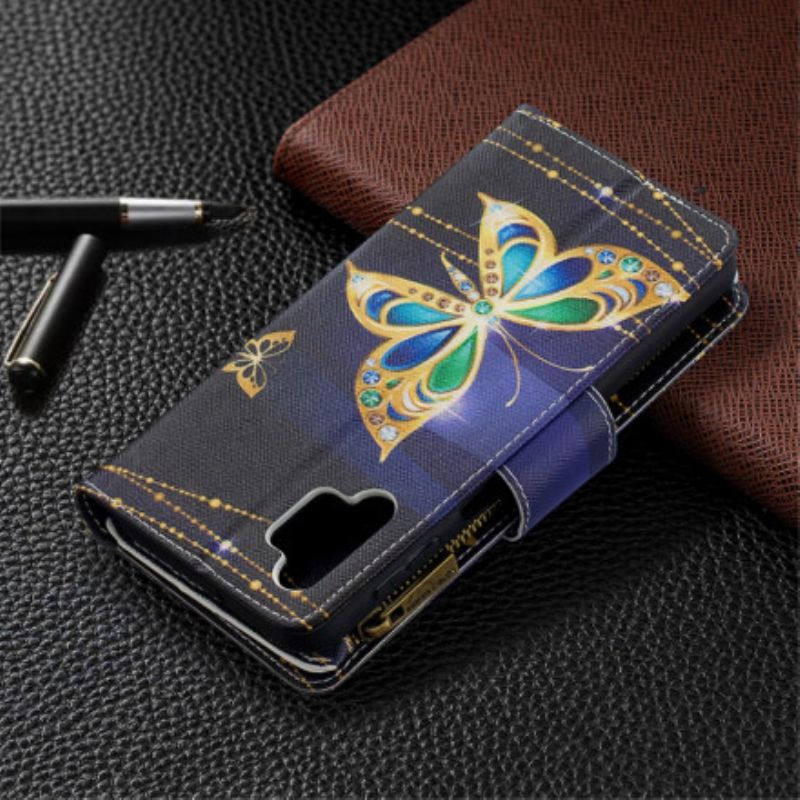 Kožené Puzdro Samsung Galaxy A32 5G Butterflies Art Vrecko Na Zips