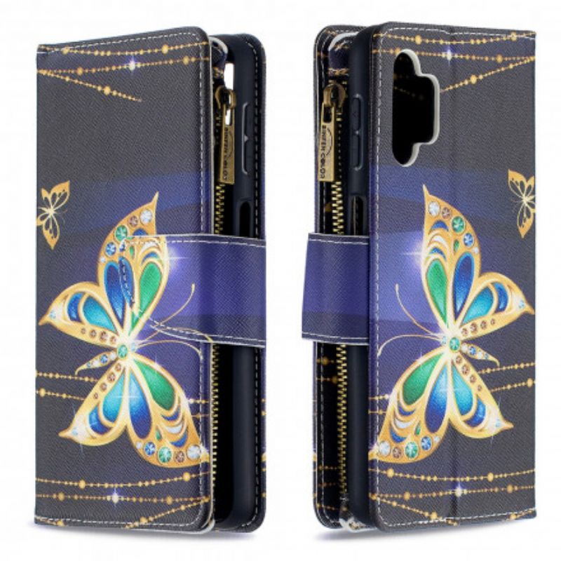 Kožené Puzdro Samsung Galaxy A32 5G Butterflies Art Vrecko Na Zips