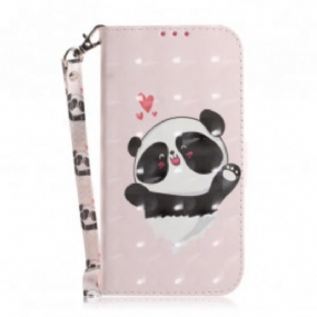 Kožené Puzdro Samsung Galaxy A32 5G Panda Love With Lanyard