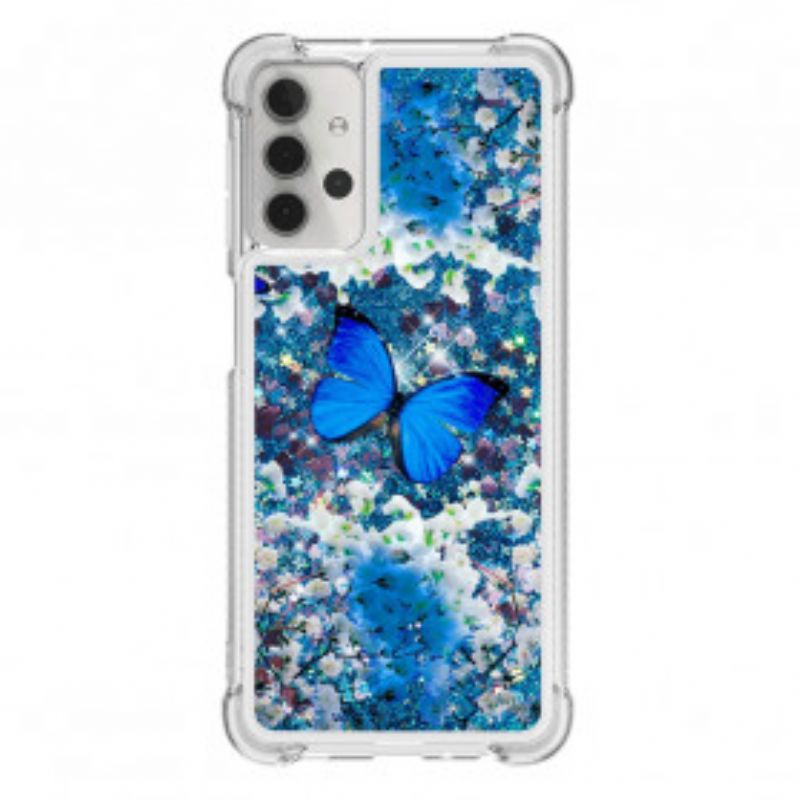 Kryt Samsung Galaxy A32 5G Glitter Blue Butterflies