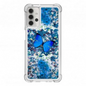 Kryt Samsung Galaxy A32 5G Glitter Blue Butterflies