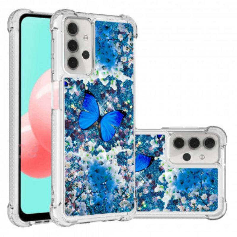 Kryt Samsung Galaxy A32 5G Glitter Blue Butterflies