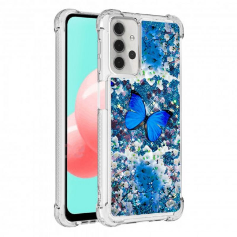 Kryt Samsung Galaxy A32 5G Glitter Blue Butterflies