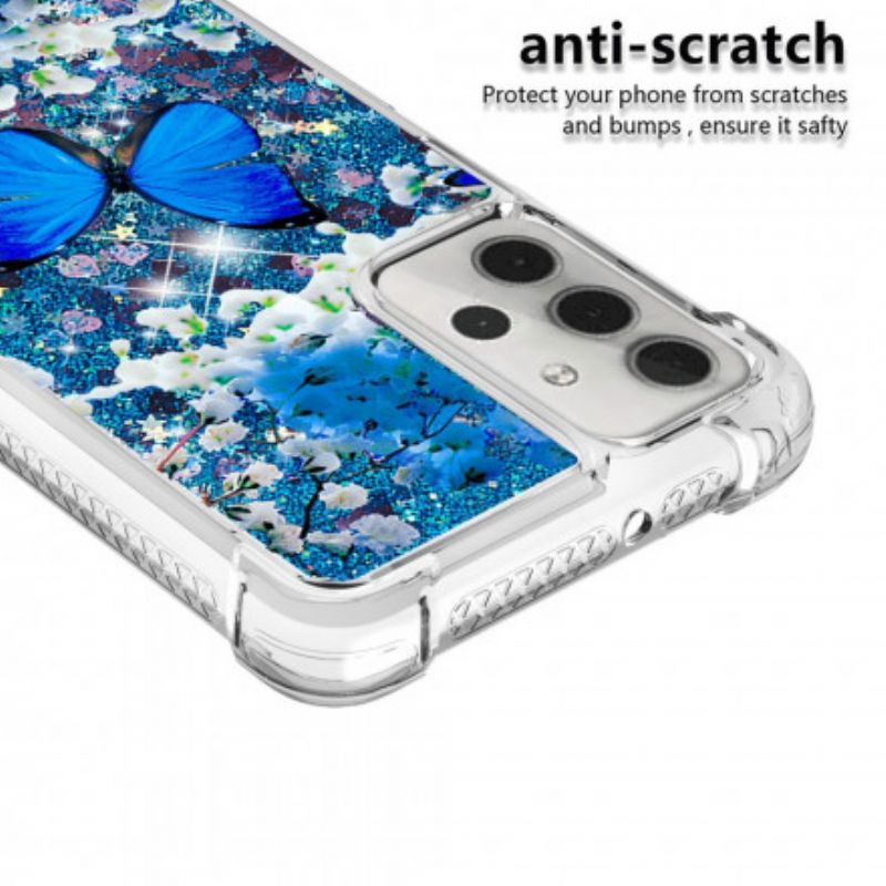 Kryt Samsung Galaxy A32 5G Glitter Blue Butterflies