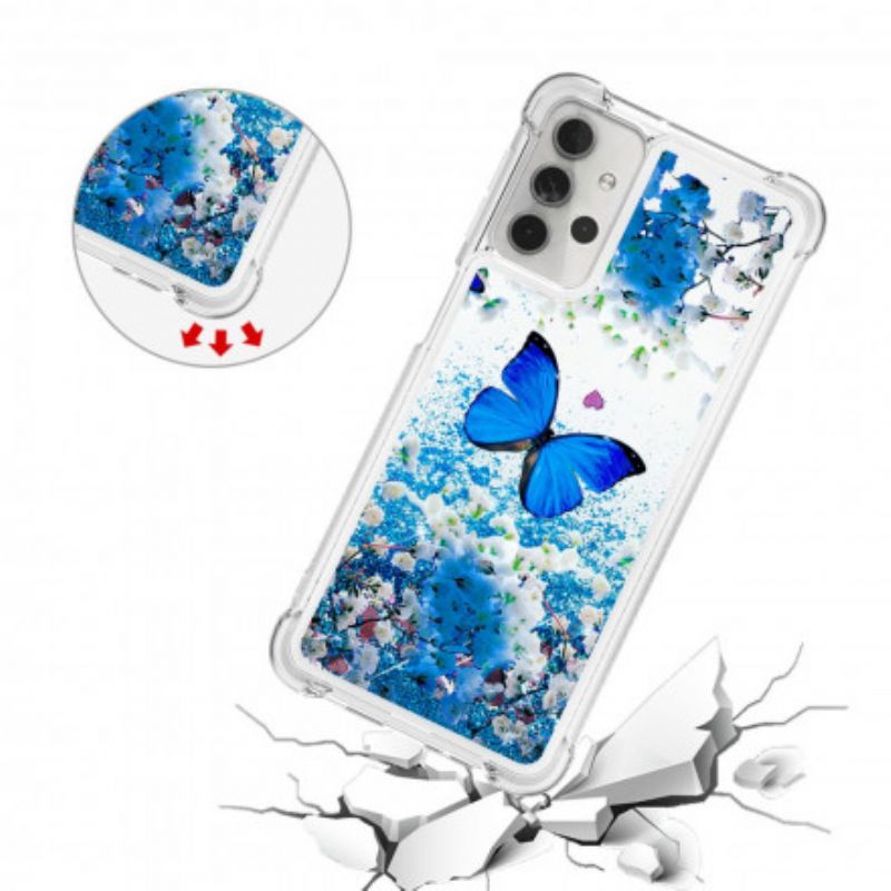 Kryt Samsung Galaxy A32 5G Glitter Blue Butterflies