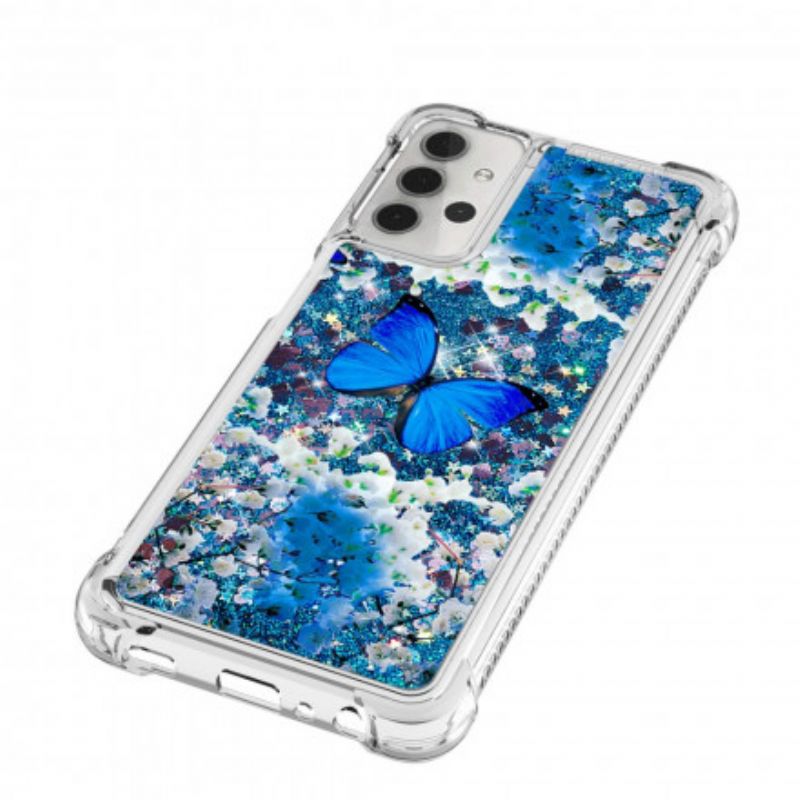 Kryt Samsung Galaxy A32 5G Glitter Blue Butterflies