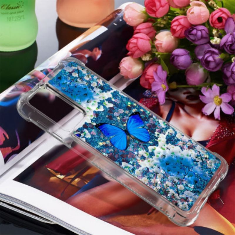 Kryt Samsung Galaxy A32 5G Glitter Blue Butterflies