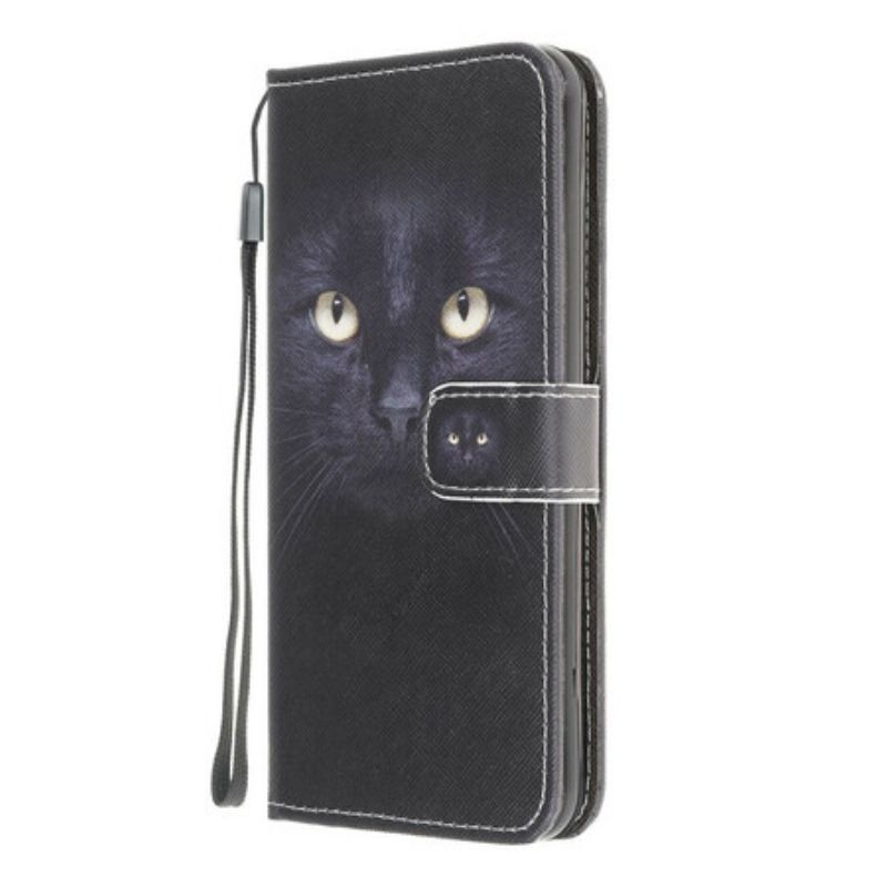 Kožené Puzdro Samsung Galaxy M12 / A12 Strappy Black Cat Eyes