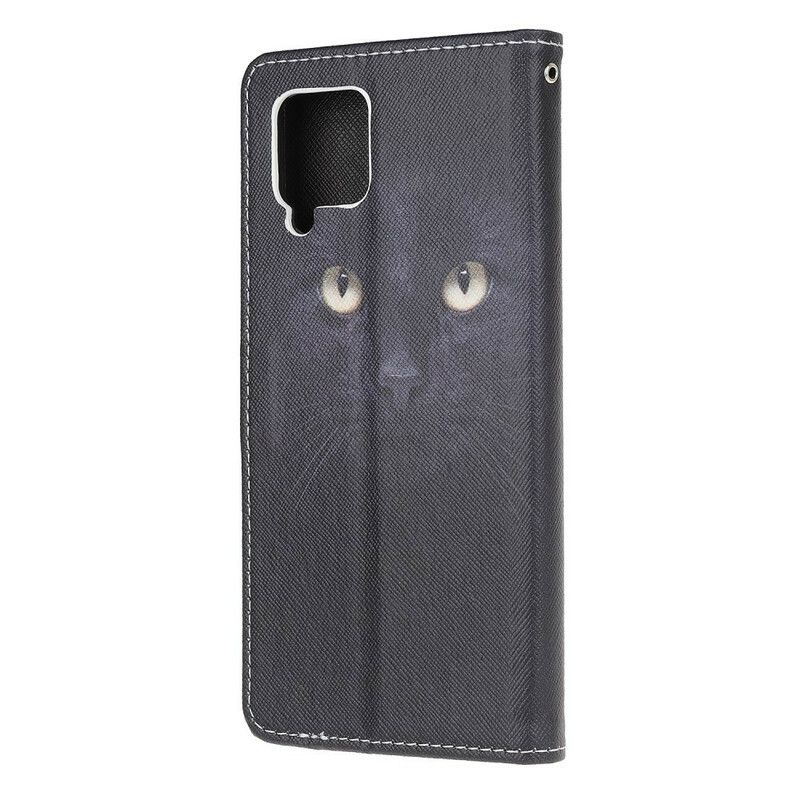 Kožené Puzdro Samsung Galaxy M12 / A12 Strappy Black Cat Eyes